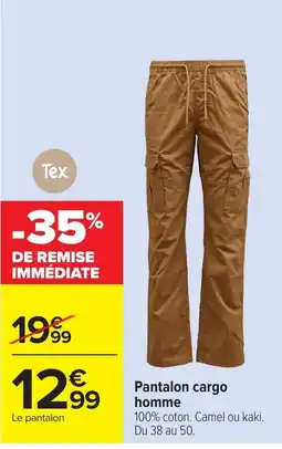 Carrefour Tex Pantalon cargo homme offre