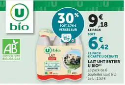Super U U bio LAIT Entier offre