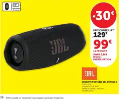 Super U JBL ENCEINTE PORTABLE JBL CHARGE 5 offre