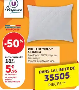 Super U U Maison OREILLER "NUAGE" offre