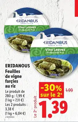 Lidl ERIDANOUS Feuilles de vigne farcies au riz offre