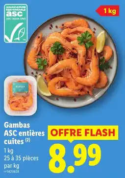 Lidl ASC Gambas entières cuites offre