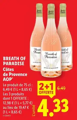 Lidl Breath of Paradise Côtes de Provence AOP offre