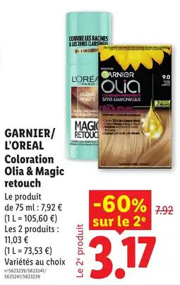 Lidl GARNIER/L'OREAL Coloration Olia & Magic retouch offre