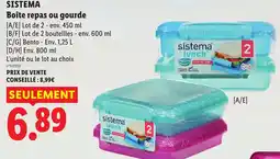 Lidl SISTEMA Boîte repas ou gourde offre