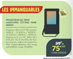 Point Vert Miidex projecteur led 100w lumos pro-cct ip65-noir offre