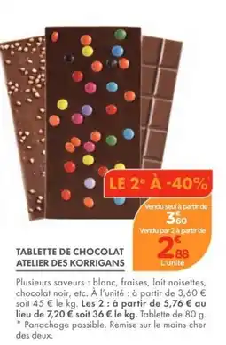 Point Vert ATELIER DES KORRIGANS TABLETTE DE CHOCOLAT offre