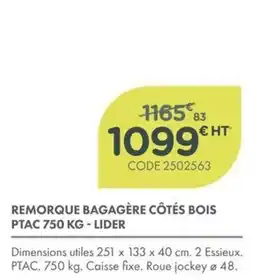 Point Vert LIDER Remorque bagagère côtés bois offre