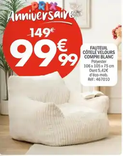 La Foir'Fouille COMPRI FAUTEUIL CÔTELÉ VELOURS offre