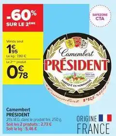 Carrefour Contact Président - camembert offre