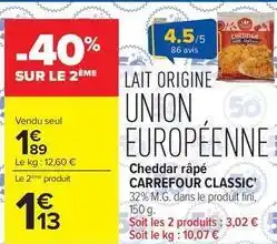 Carrefour Market Carrefour - cheddar râpé offre