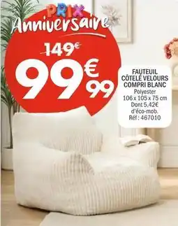 La Foir'Fouille Fauteuil côtele velours compri blanc offre
