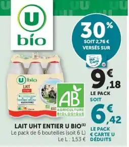 Hyper U U bio LAIT UHT ENTIER offre