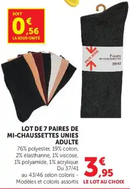 Hyper U MI-CHAUSSETTES UNIES ADULTE offre