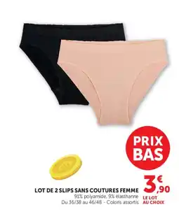 Hyper U LOT DE 2 SLIPS SANS COUTURES FEMME offre