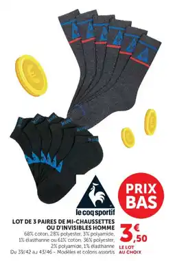 Hyper U le coq sportif mi-chaussettes ou d'invisibles homme offre