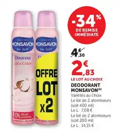 Hyper U MONSAVON DEODORANT offre