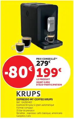 Hyper U KRUPS EXPRESSO MY COFFEE KRUPS offre