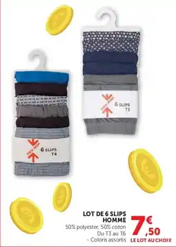 Hyper U LOT DE 6 SLIPS HOMME offre