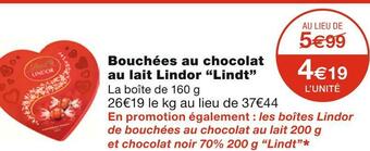 Monoprix Lindt bouchées au chocolat au lait lindor offre