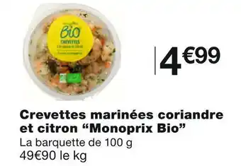 Monoprix Monoprix bio crevettes marinées coriandre et citron offre