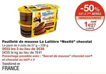 Monoprix Nestlé feuilleté de mousse la laitière chocolat offre