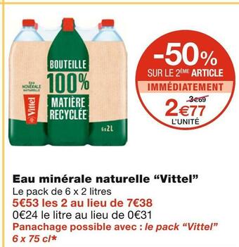 Monoprix Vittel eau minérale naturelle offre