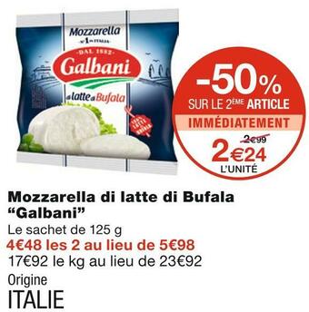 Monoprix Galbani mozzarella di latte di bufala offre
