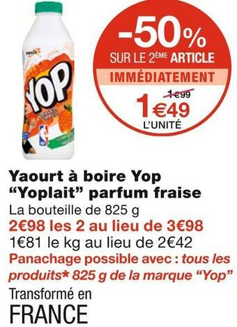 Monoprix Yoplait yaourt à boire yop parfum fraise offre