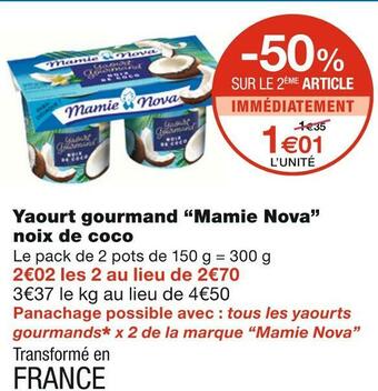 Monoprix Mamie nova yaourt gourmand noix de coco offre