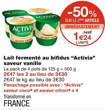 Monoprix Activia lait fermenté au bifidus saveur vanille offre