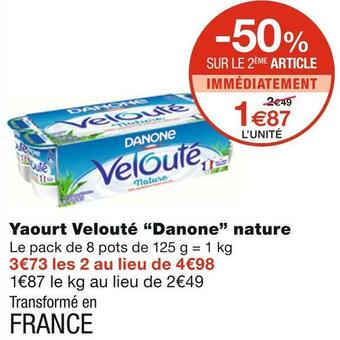 Monoprix Danone yaourt velouté nature offre