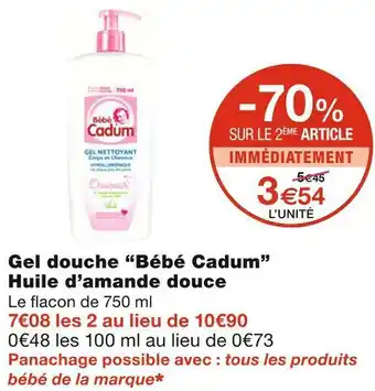 Monoprix Bébé cadum gel douche huile d’amande douce offre
