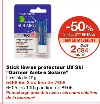 Garnier ambre solaire stick lèvres protecteur uv ski