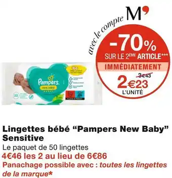 Monoprix Pampers lingettes bébé “pampers new baby” sensitive offre