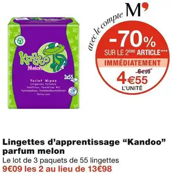 Monoprix Kandoo lingettes d’apprentissage parfum melon offre