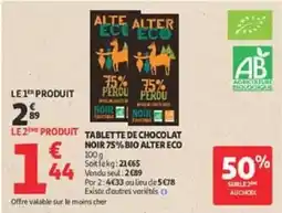 Auchan Drive Alter eco tablette de chocolat noir 75% bio offre