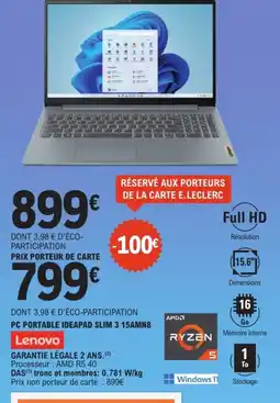 E.Leclerc Lenovo pc portable ideapad slim 3 15amn8 offre