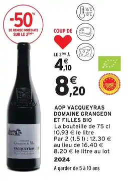 Intermarché Domaine grangeon et filles aop vacqueyras bio offre