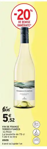 Intermarché Terres fumées vin de france sauvignon blanc offre