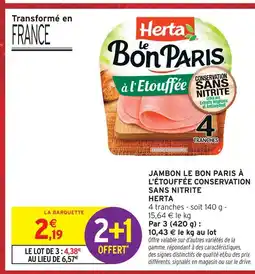Intermarché Hyper Herta jambon le bon paris à l'étouffée conservation sans nitrite offre
