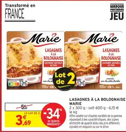 Intermarché Hyper Marie lasagnes à la bolognaise offre