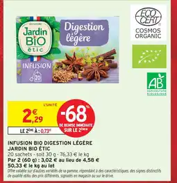 Intermarché Hyper Jardin bio étic infusion bio digestion légère offre