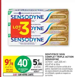 Intermarché Hyper Sensodyne dentifrice soin complet triple action offre