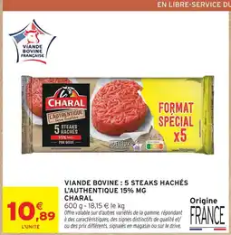 Intermarché Charal viande bovine : 5 steaks hachés l'authentique 15% mg offre