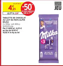 Intermarché Milka tablette de chocolat au lait du pays alpin offre
