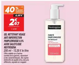 Netto Neutrogena gel nettoyant visage anti imperfection pamplemousse 0.5% acide salicylique offre