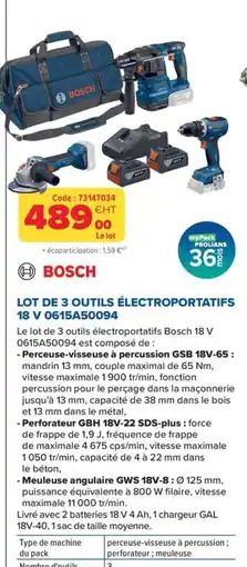 Prolians BOSCH LOT DE 3 OUTILS ÉLECTROPORTATIFS offre