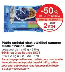 Monoprix Purina One Pâtée spécial chat stérilisé saumon dinde offre