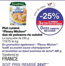 Monoprix Fleury Michon duo de poissons riz cuisiné offre